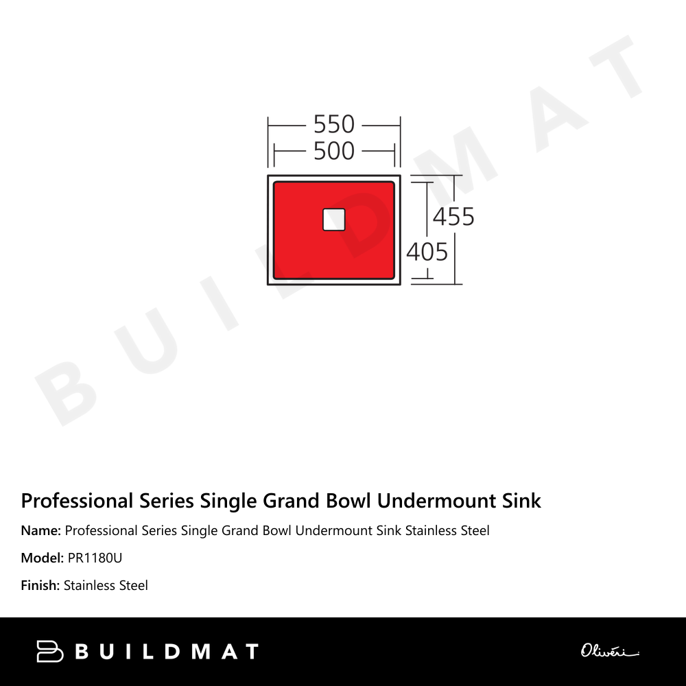 Oliveri Professional Series Single Grand Bowl Undermount Sink Stainless Steel