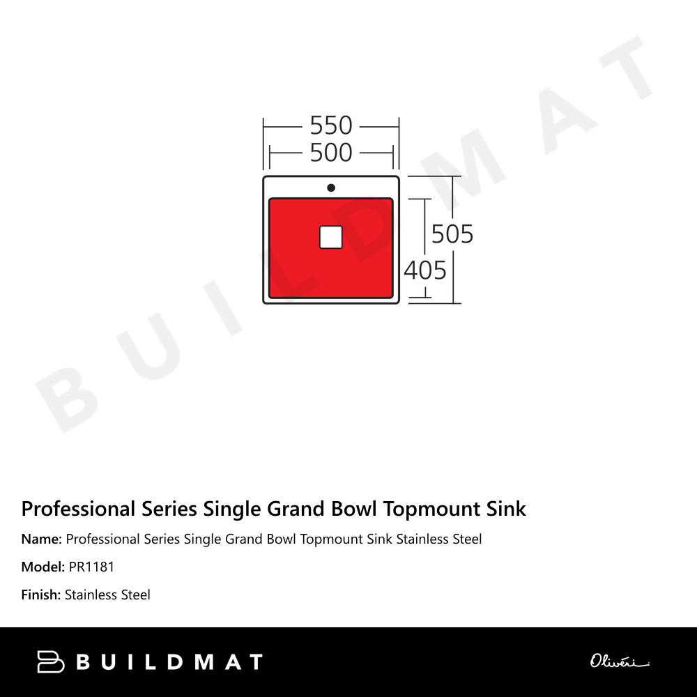 Oliveri Professional Series Single Grand Bowl Topmount Sink Stainless Steel