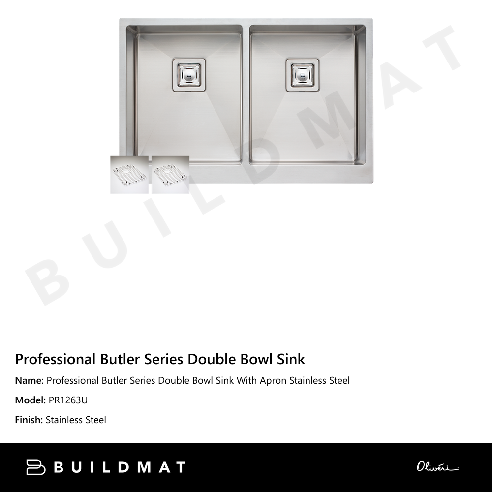 Oliveri Professional Butler Series Double Bowl Sink With Apron Stainless Steel