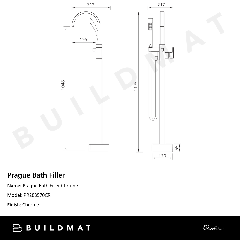 Oliveri Prague Bath Filler Chrome