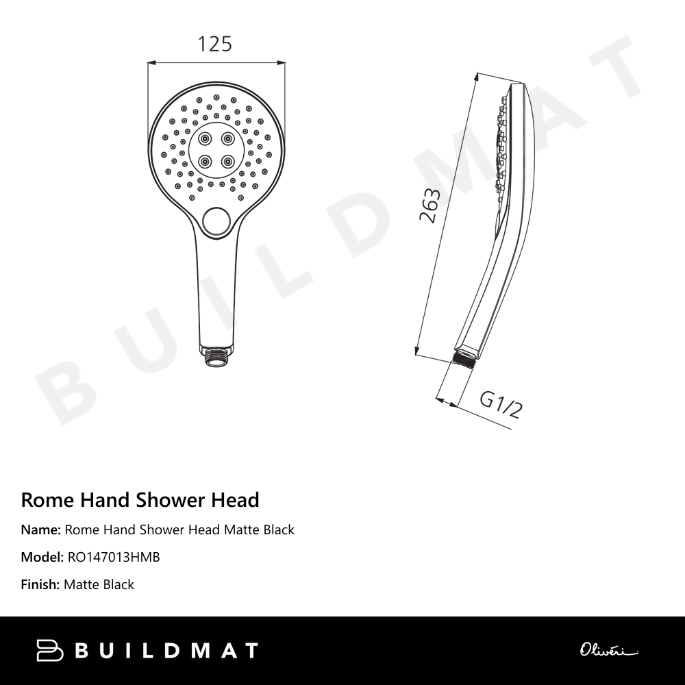 Oliveri Rome Hand Shower Head Matte Black