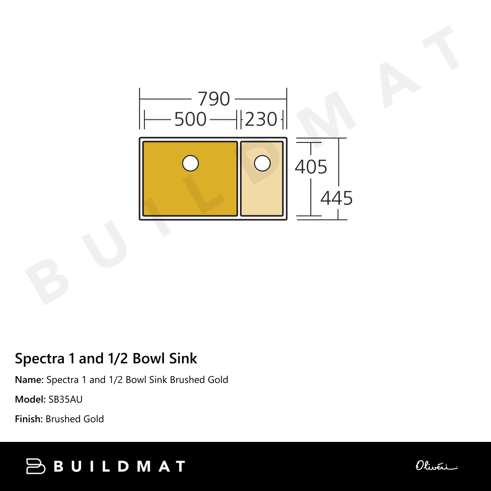 Oliveri Spectra 1 And 1/2 Bowl Sink Brushed Gold
