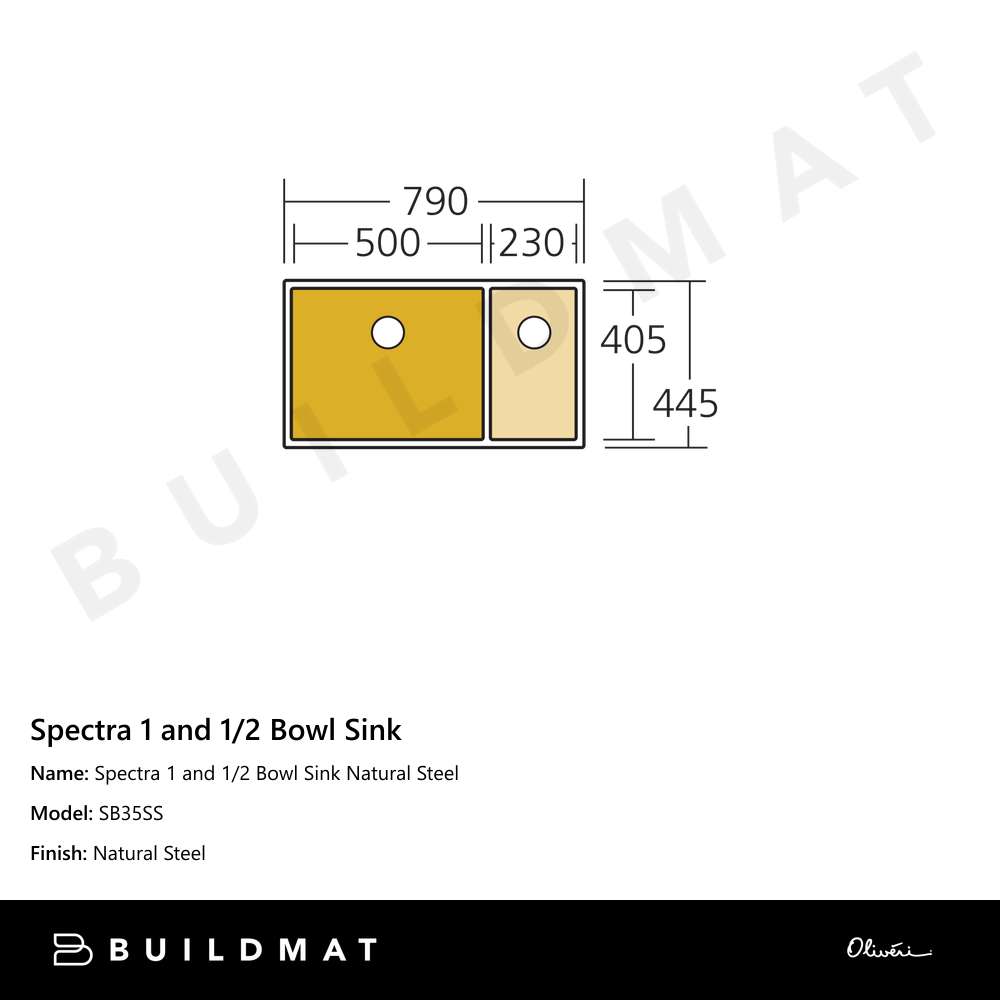 Oliveri Spectra 1 And 1/2 Bowl Sink Natural Steel