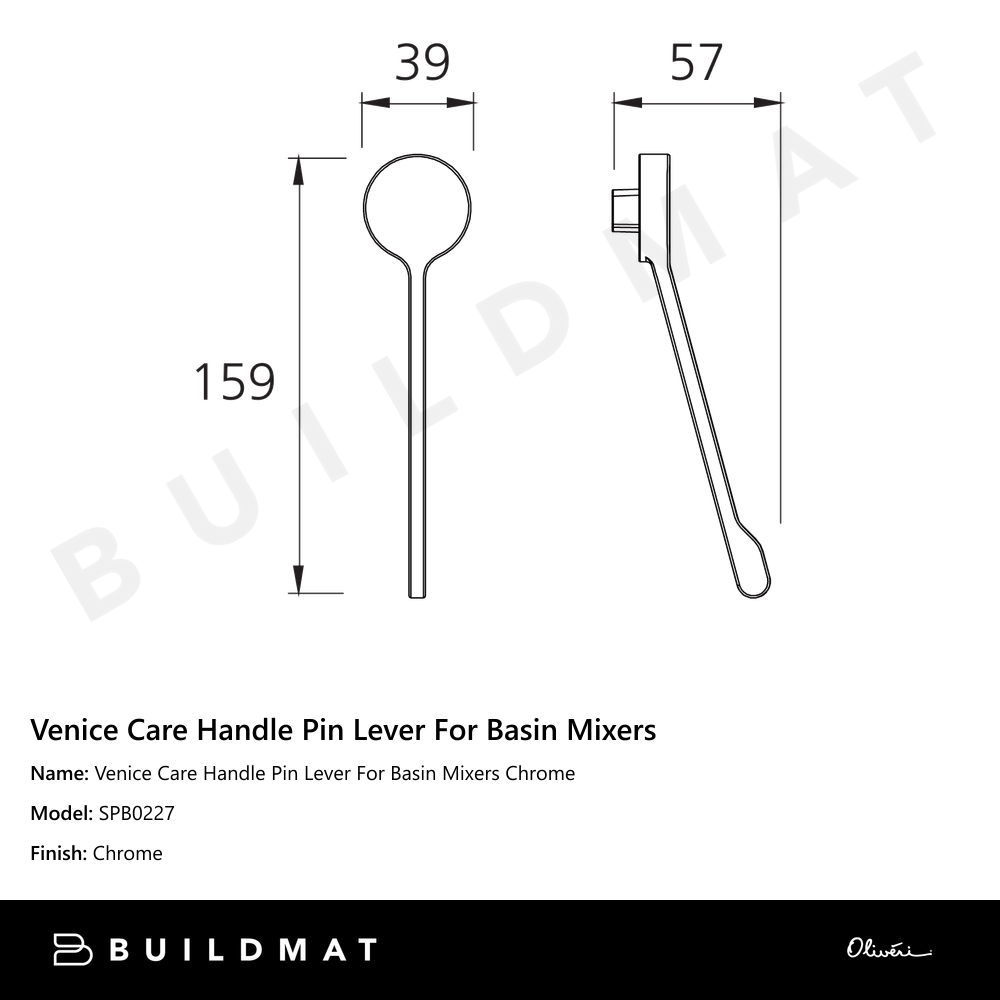 Oliveri Venice Care Handle Pin Lever For Basin Mixers Chrome
