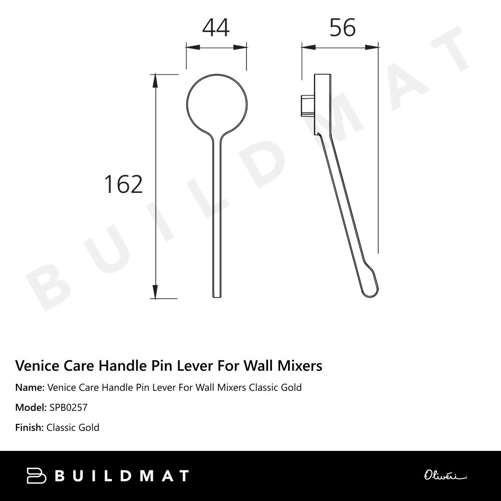 Oliveri Venice Care Handle Pin Lever For Wall Mixers Classic Gold