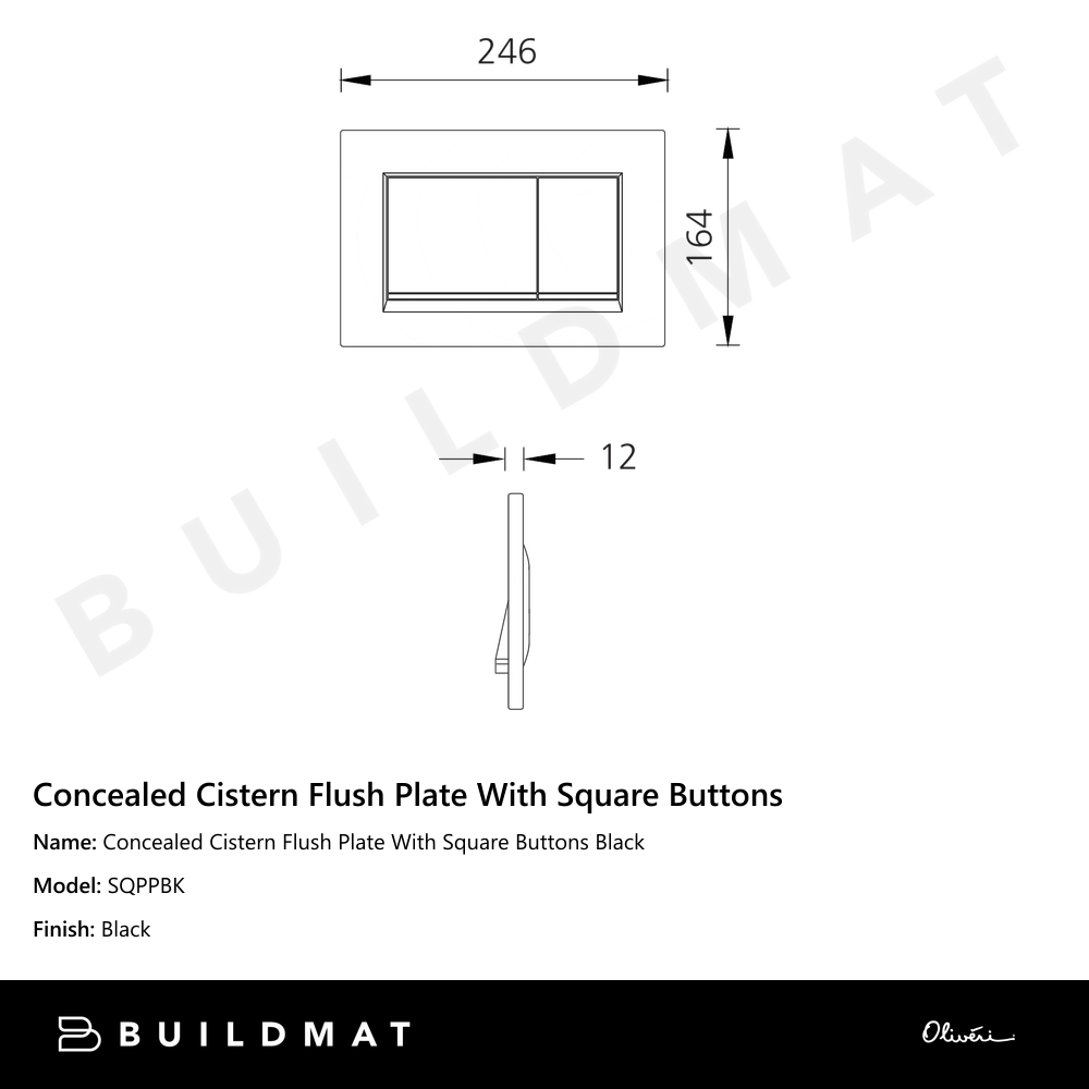 Oliveri Concealed Cistern Flush Plate With Square Buttons Black