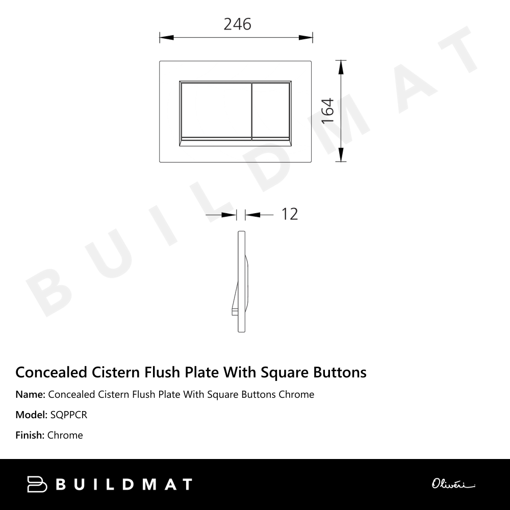 Oliveri Concealed Cistern Flush Plate With Square Buttons Chrome