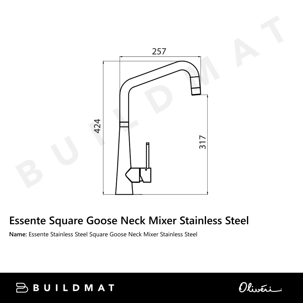 Oliveri Essente Stainless Steel Square Goose Neck Mixer Stainless Steel