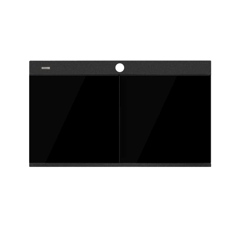 Oliveri Santorini Double Bowl Topmount Sink 1TH Overflow with Glass Top Black