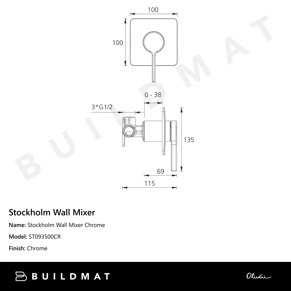 Oliveri Stockholm Wall Mixer Chrome