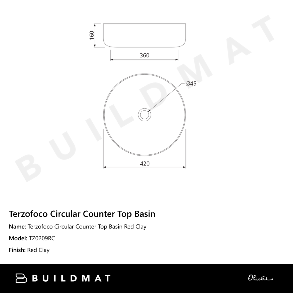 Oliveri Terzofoco Circular Counter Top Basin Red Clay