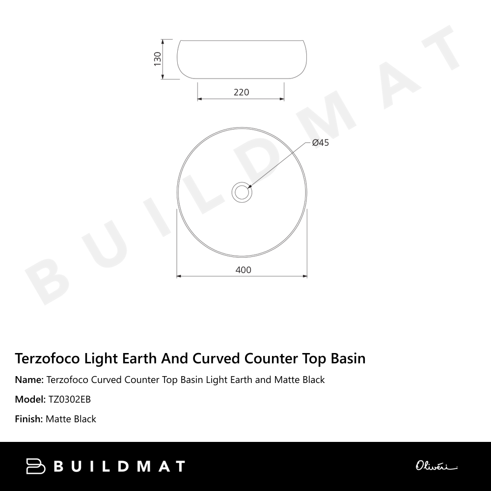 Oliveri Terzofoco Curved Counter Top Basin Light Earth and Matte Black
