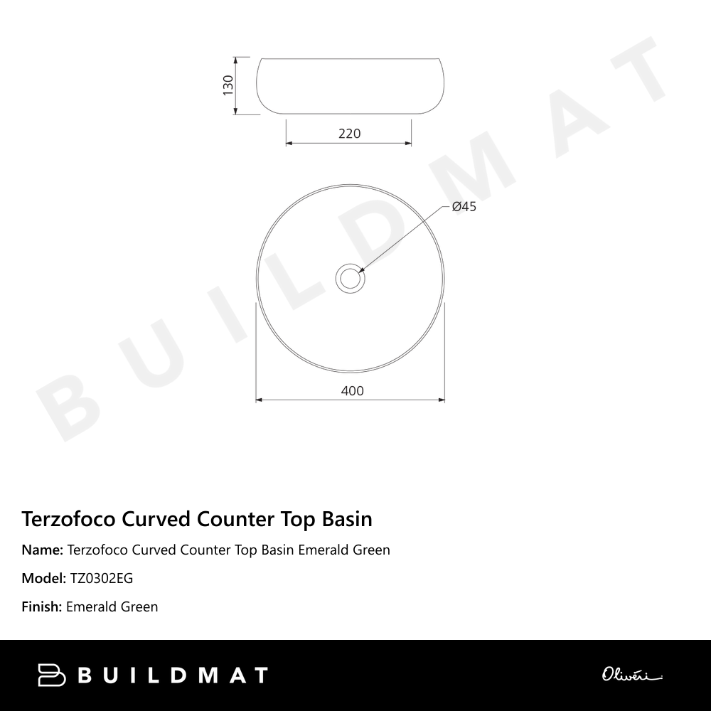 Oliveri Terzofoco Curved Counter Top Basin Emerald Green