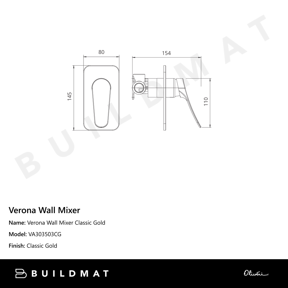 Oliveri Verona Wall Mixer (Trim Kit Only) Classic Gold