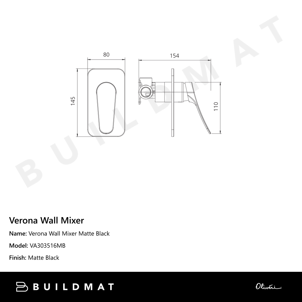 Oliveri Verona Wall Mixer Matte Black