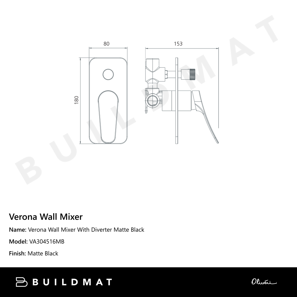 Oliveri Verona Wall Mixer With Diverter Matte Black