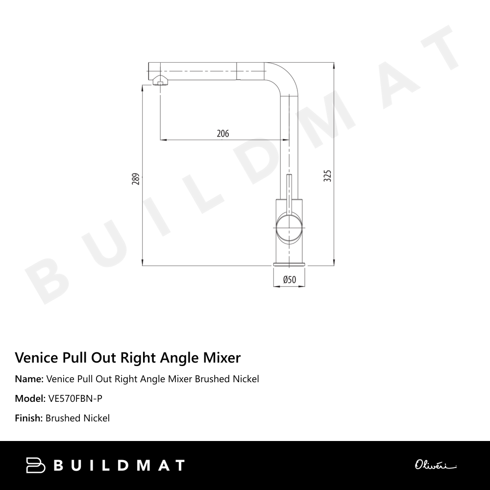 Oliveri Venice Pull Out Right Angle Mixer Brushed Nickel