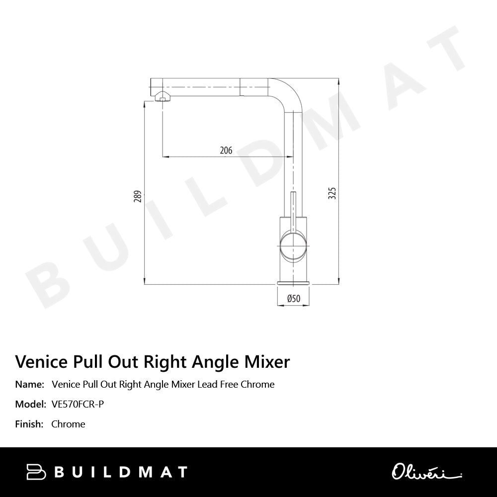 Oliveri Venice Pull Out Right Angle Mixer Lead Free Chrome