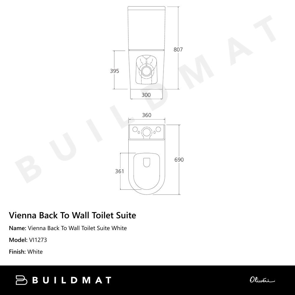 Oliveri Vienna Rimless Back To Wall Toilet Suite White