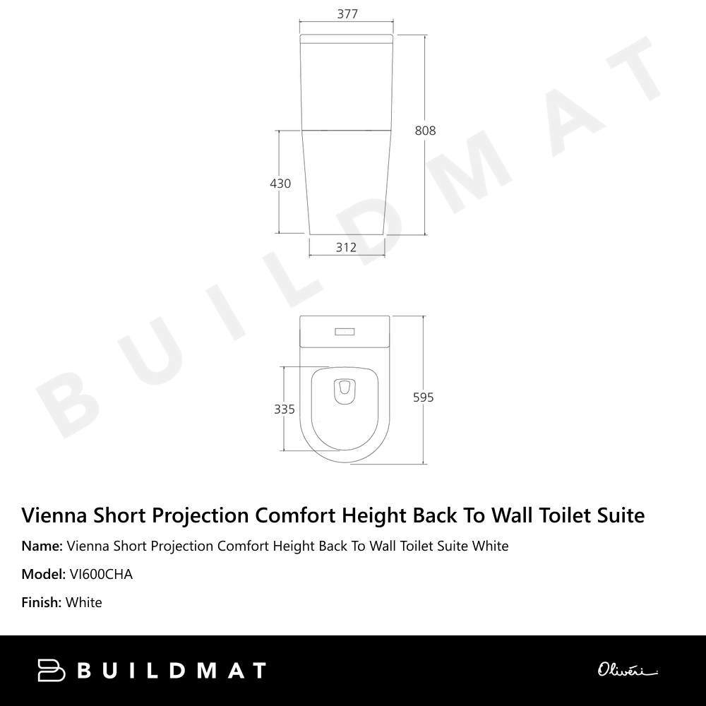Oliveri Vienna Short Projection Comfort Height Back To Wall Toilet Suite White