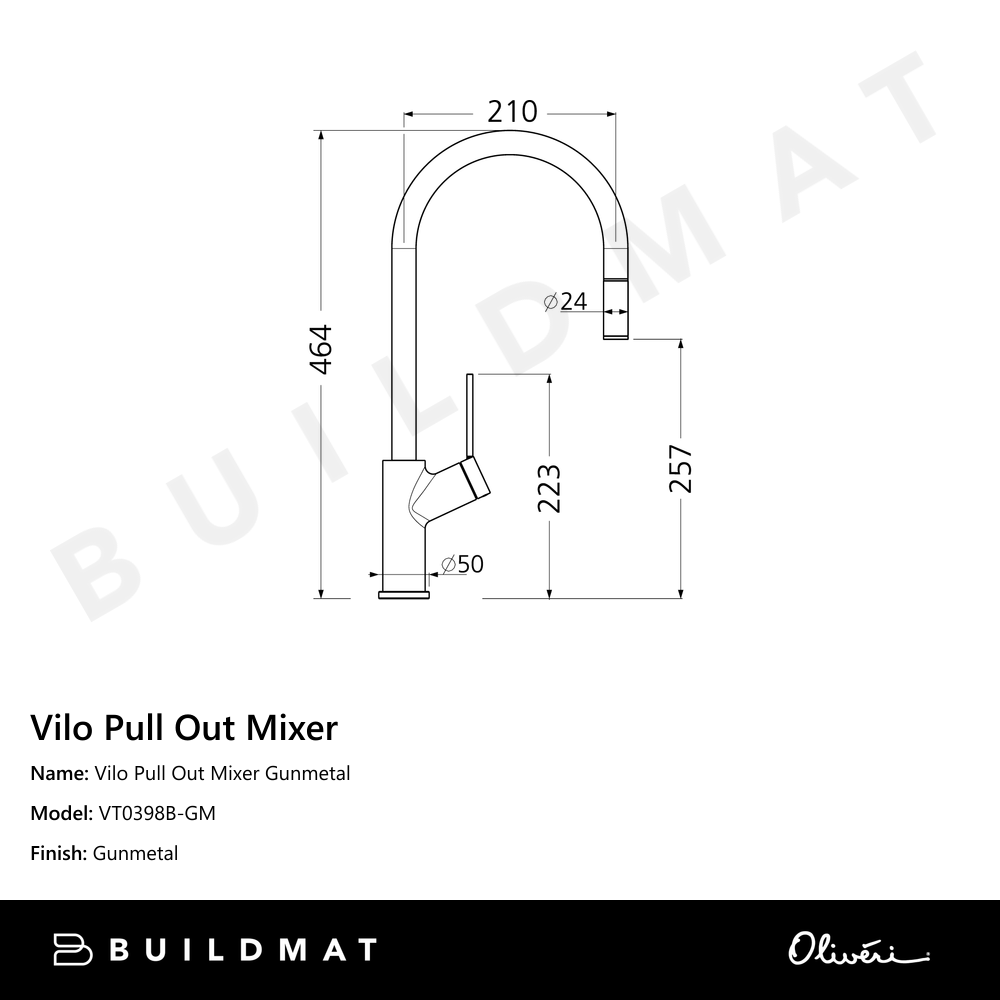 Oliveri Vilo Pull Out Mixer Gunmetal