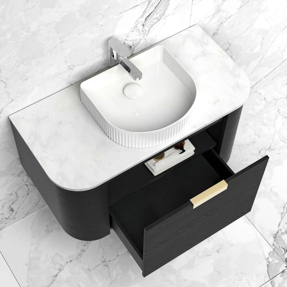 Otti Bondi 750mm Black Oak Fluted Wall Hung Curve Vanity