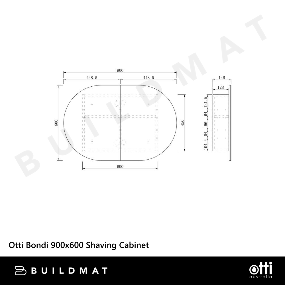 Otti Bondi 900mm Black Oak Shaving Cabinet