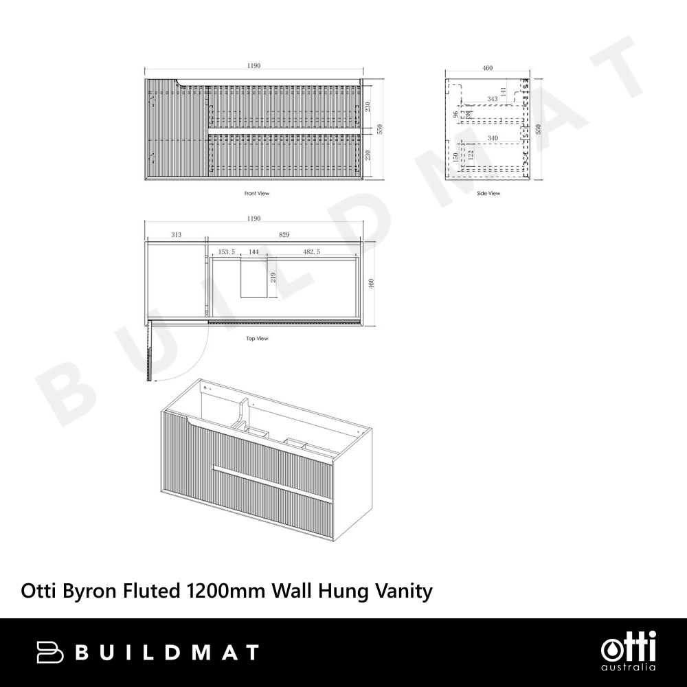 Otti Byron Fluted 1200mm Woodland Oak Wall Hung Vanity with Natural Carrara Top and Undermount Basin