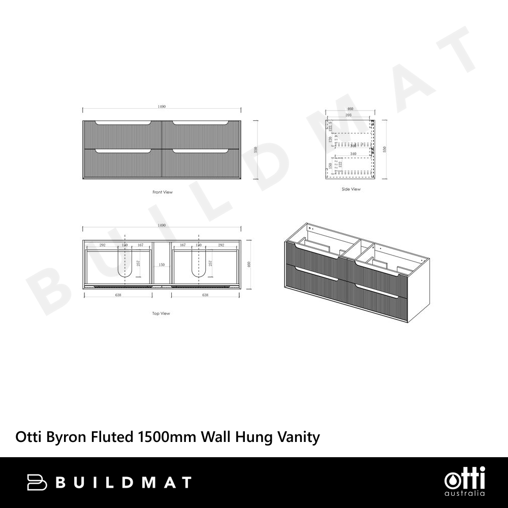 Otti Byron Fluted 1500mm Woodland Oak Wall Hung Vanity with Natural Carrara Top and Undermount Basin