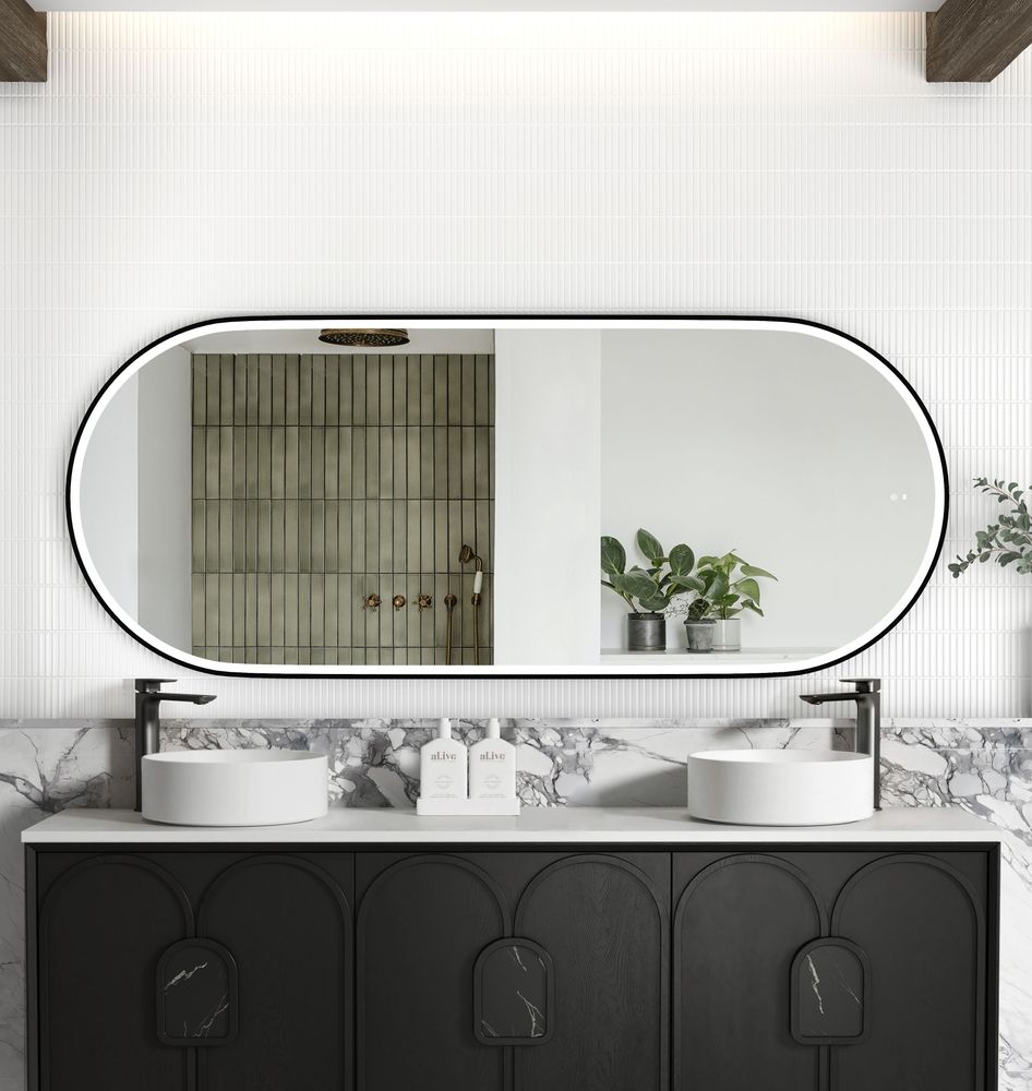 Otti LED Noosa 1800mm Black Metal Frame Mirror Install Horizontal or Vertical