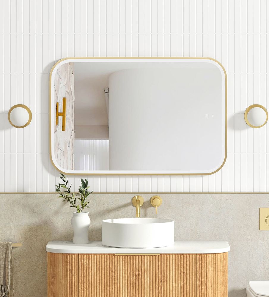 Otti LED Newport 900mm Gold Metal Frame Mirror Install Horizontal or Vertical