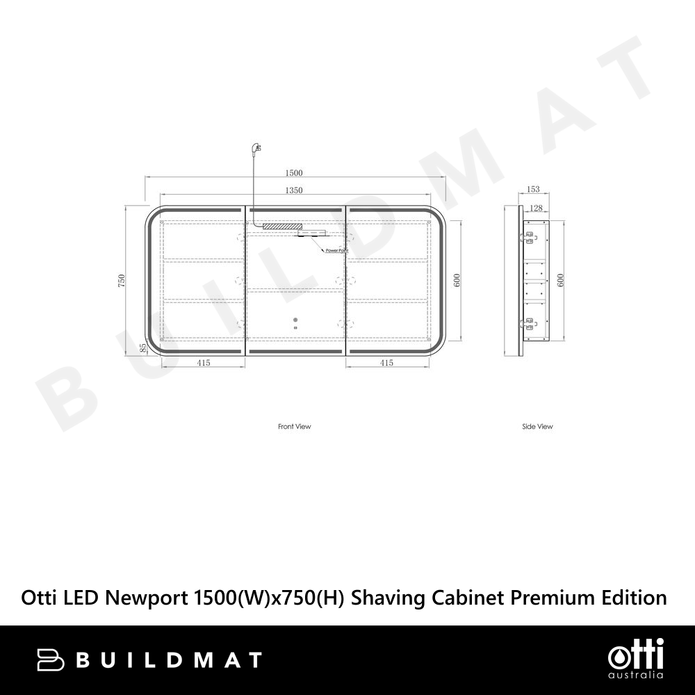 Otti LED Newport 1500mm White Metal Frame Mirror Install Horizontal or Vertical