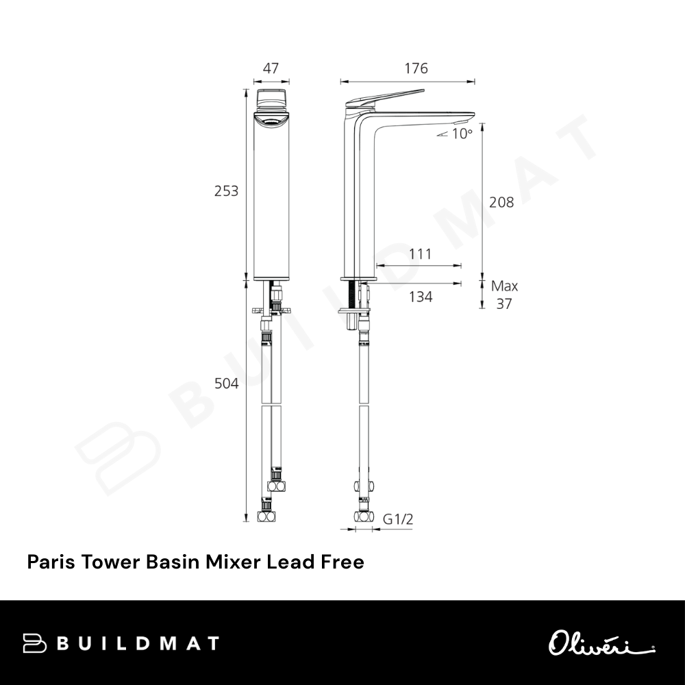 Oliveri Paris Tower Basin Mixer Matte Black Lead Free