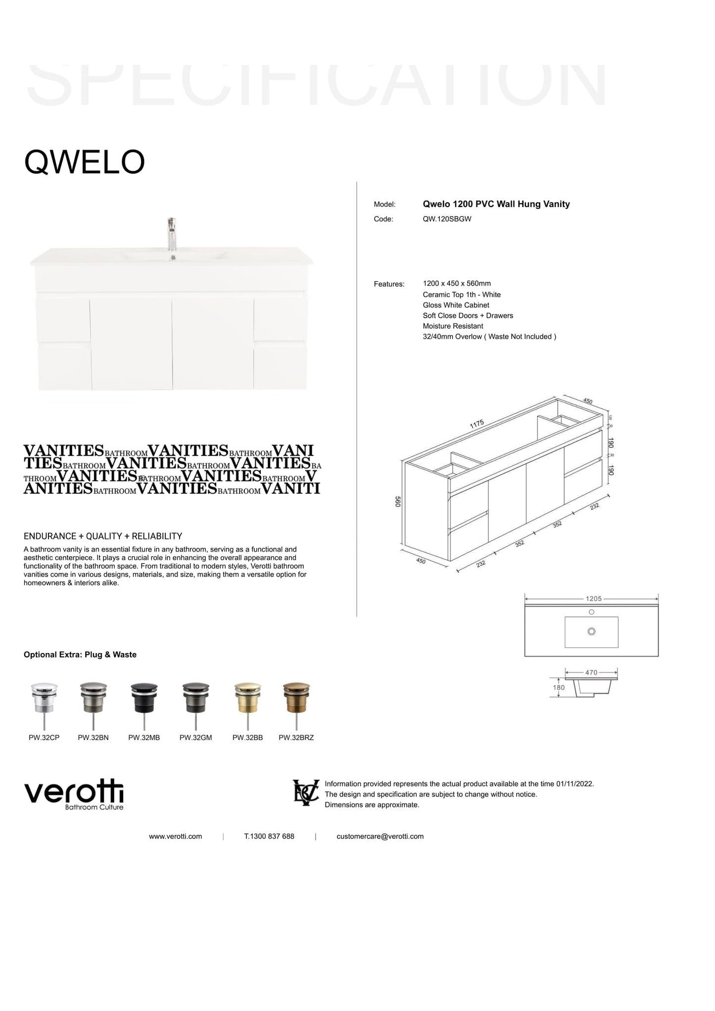 QWELO 1200 VANITY