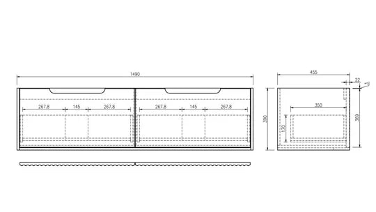 Fluted Rhea 1500mm Wall-Hung Cabinet - Natural Oak - 1500mm / Natural Oak Cabinet + Black Stone Top