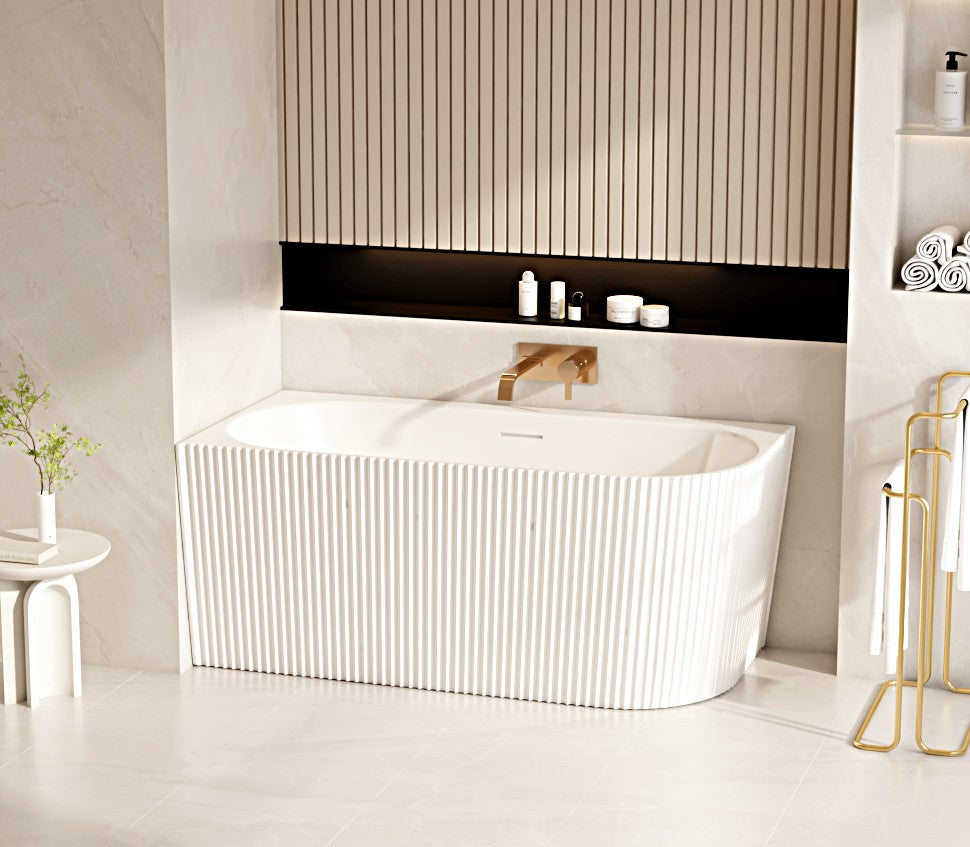 Rose V-Groove Corner Bathtub - Matt White - 1700mm / Left / Matt White
