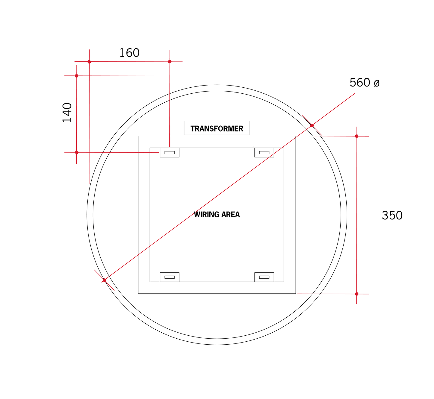 Thermogroup Backlit Round Mirror With Cool Light 600mmØ 37Watts