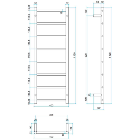 Thermogroup 240V Straight 420 Round Ladder Heated Towel Rail