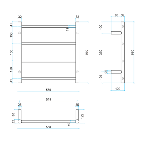 Thermorail 240V Heated Towel Rail 550 x 550mm