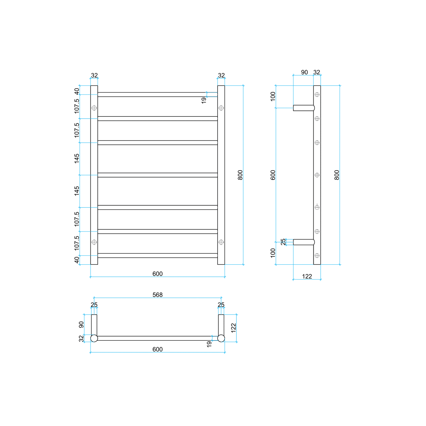 Sr44Mrg Polished Rose Gold Round Heated Ladder Rail
