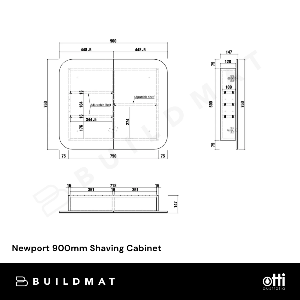 Otti Newport 900mm Walnut Shaving Cabinet