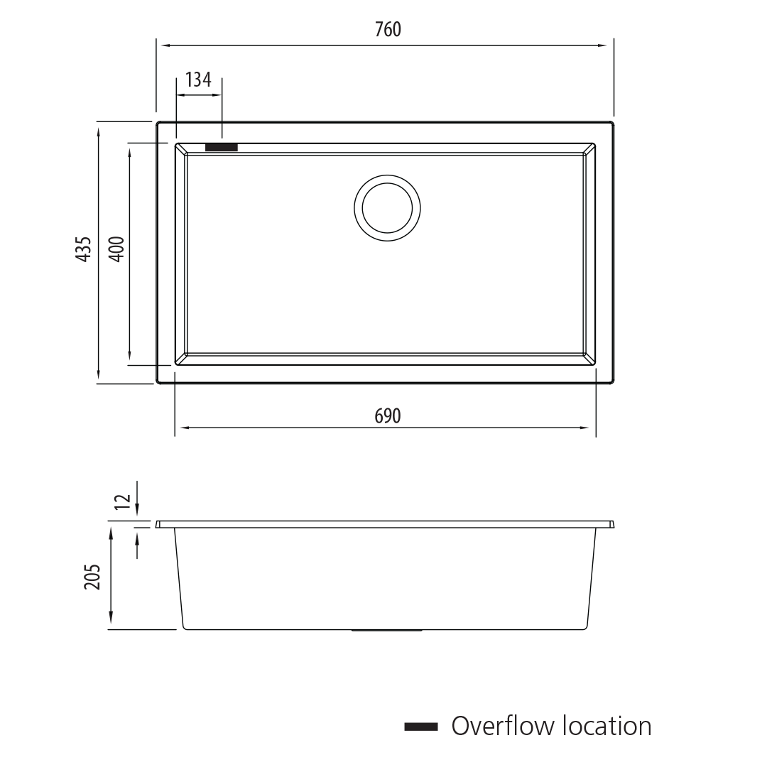 Oliveri Santorini Black Mega Undermount Sink Includes Overflow
