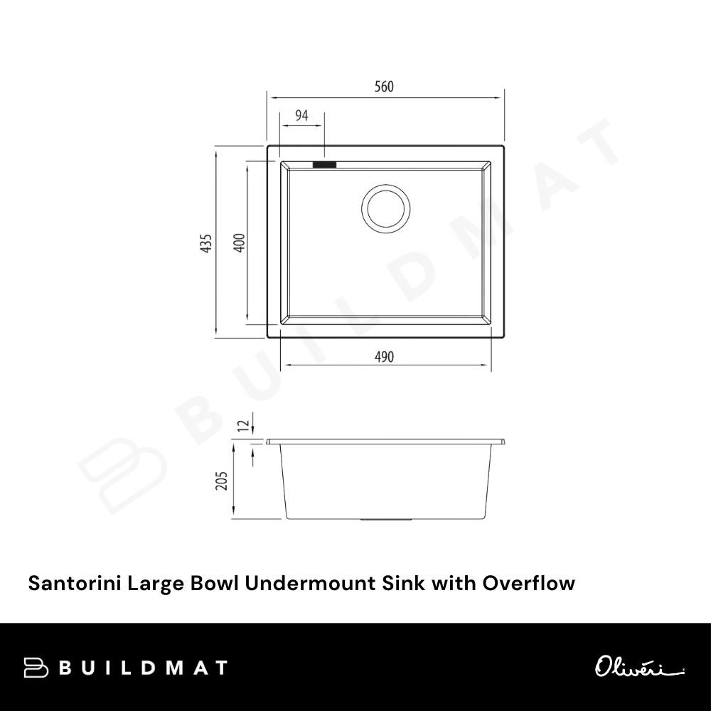 Oliveri Santorini Large Bowl Undermount Sink with Overflow White