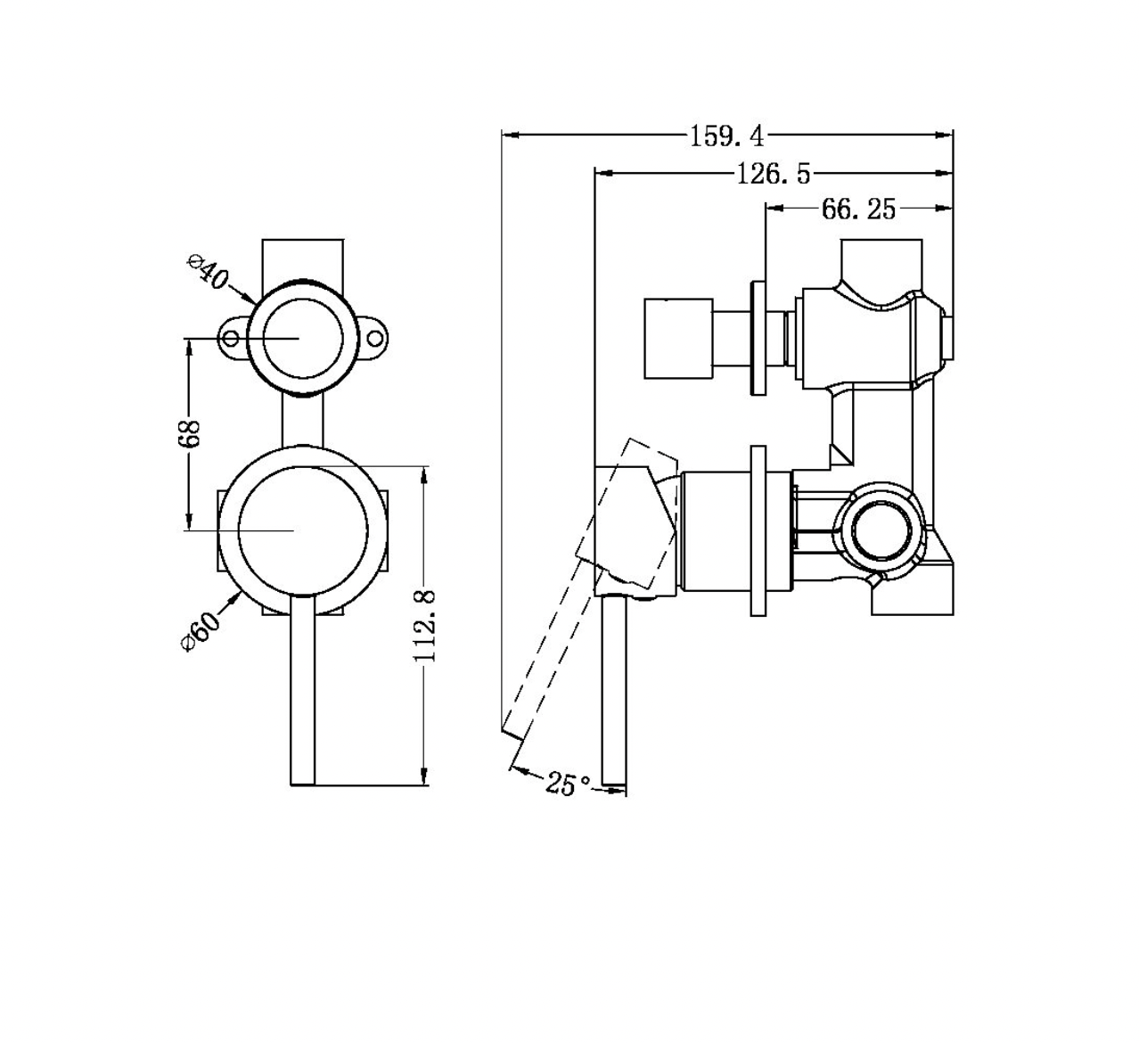 Dolce Shower/Bath Mixer with Diverter with Separate Backing Plate