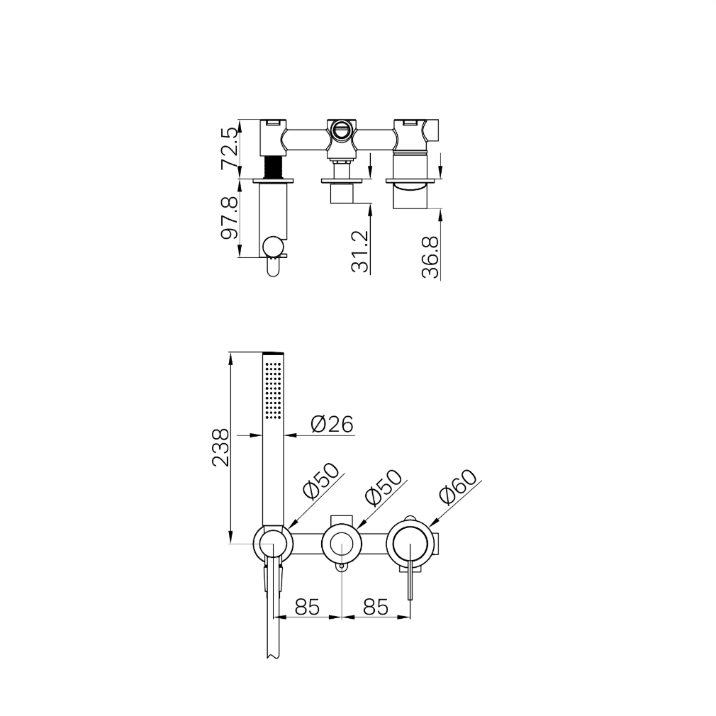 Nero Mecca Shower Mixer Diverter System No Backplate