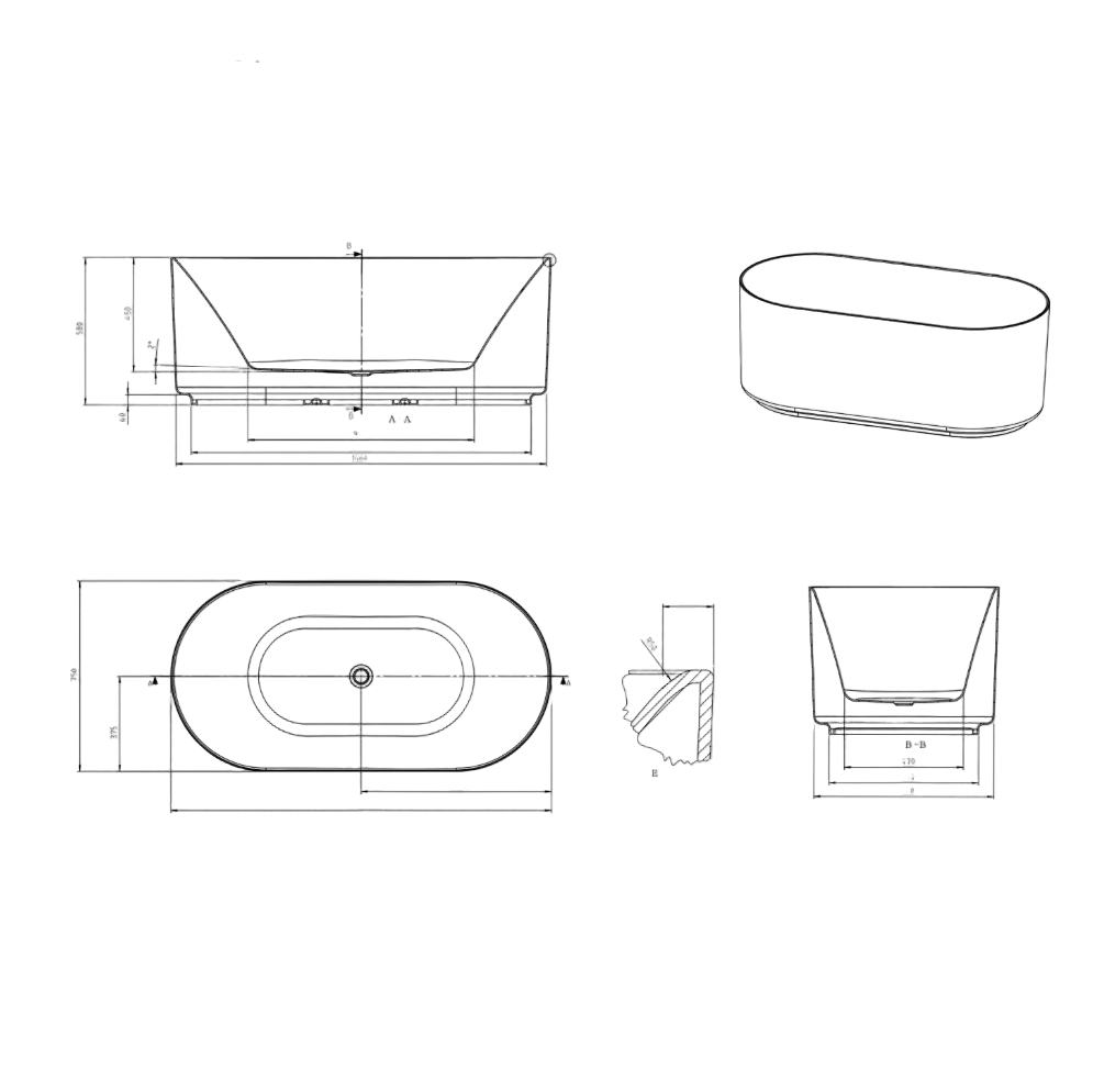 Otti Attica Celine 1500mm Freestanding Bath
