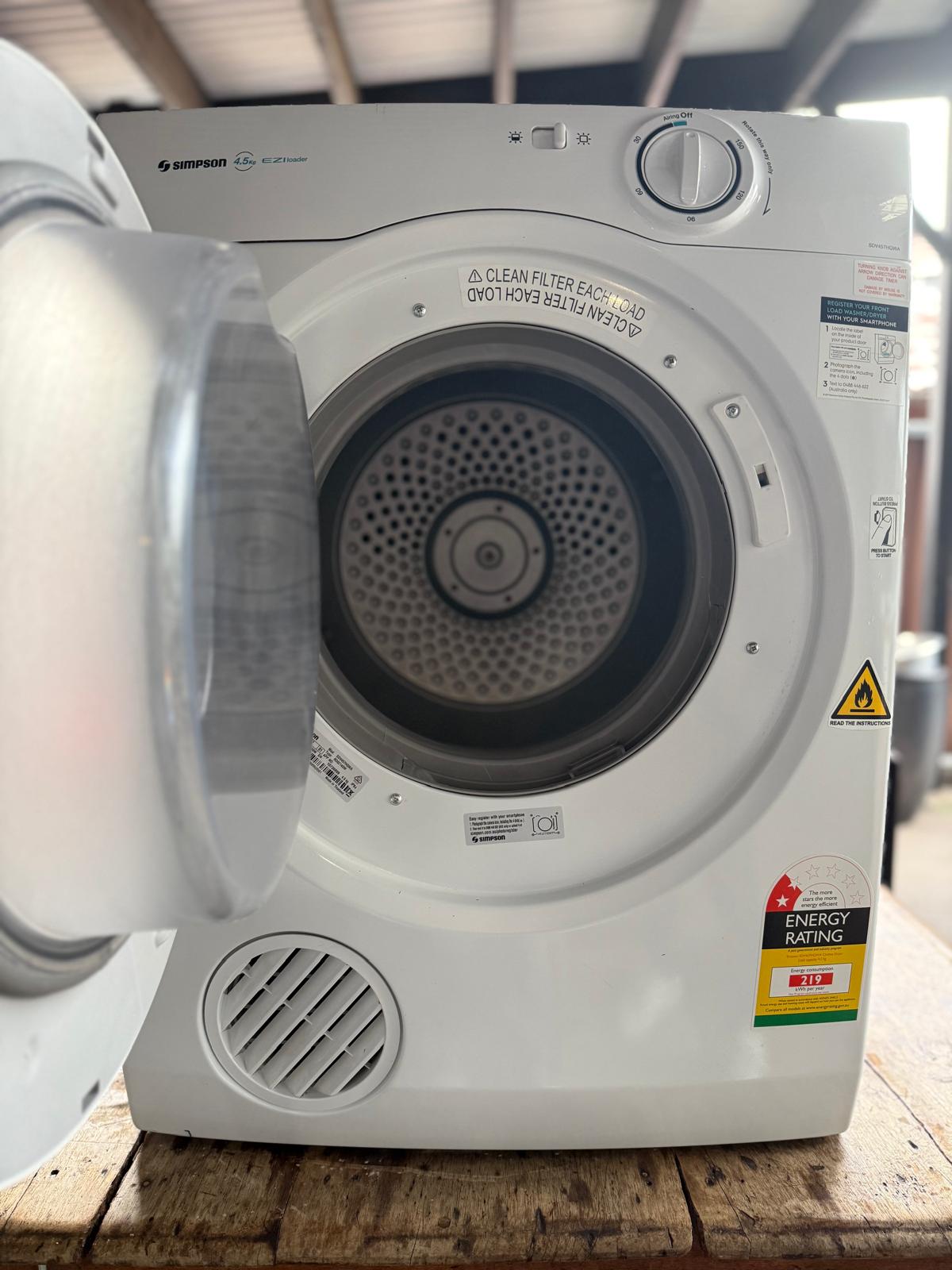Simpson SDV457HQWA 4.5kg Vented Dryer – EZI Loader, White
