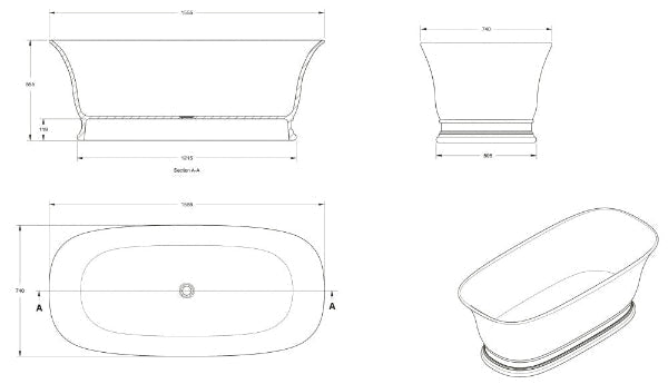 Cambridge TitanCast Freestanding Bath 1560mm