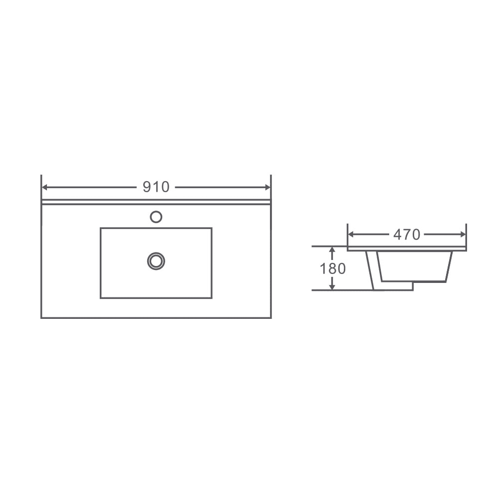 BIANCA 900mm PVC Wall-Hung Vanity (RHD) - 900mm / Right-Hand Drawer Cabinet + Ceramic Top
