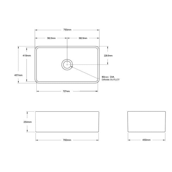 Turner Hastings Novi 76 x 46 Fireclay Single Butler Sink